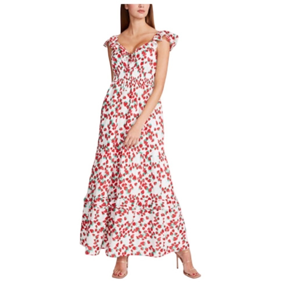 Betsy Johnson Strawberry Print Ruffled Smocked Maxi Dress NWT Size M